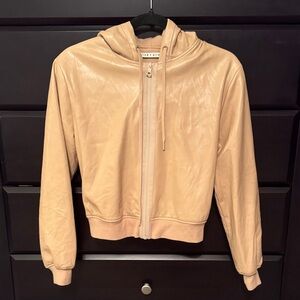 Alice + Olivia Tan Women's Vegan Leather Hoodie Zip Jacket